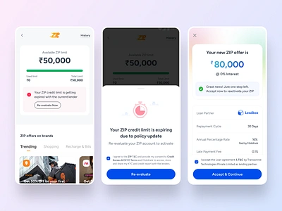 ZIP Lender Migration in MobiKwik app credit line design fintech indian app lender migration lending lending app loan partner mbkdesign mobikwik partner brands product design ui ux