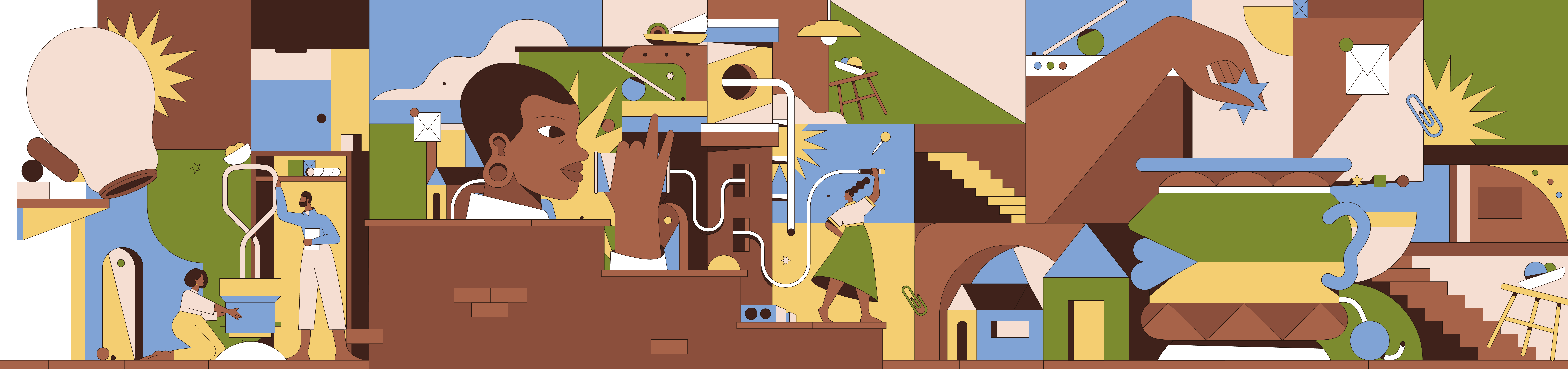 Illustrative Banner 2d art banner character clouds colour colourful design dress email fruit illustration lights stairs trendy