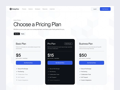 SaaS Pricing page — Designflow design figma ui kit interface landing page minimal minimalism modern plans pricing pricing cards pricing page pricing table saas ui user interface ux web web design web pricing website