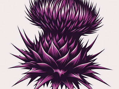 Regal Thistle Guard by Aravind Reddy Tarugu aravind art botanical art design detailed illustration floral vector illustration nature art prickles prickly protection purple flower reddy regal purple robust sharp lines symbolic tarugu thistle vector