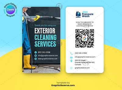 Pressure Washing Google Review Business Card Template Canva google review business cards google review cards google review templates pressure wash pressure washing business cards