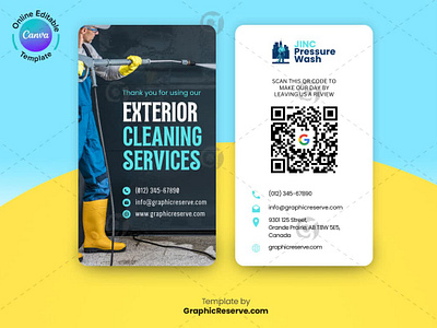 Pressure Washing Google Review Business Card Template Canva google review business cards google review cards google review templates pressure wash pressure washing business cards