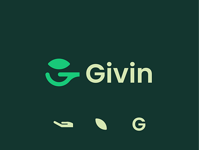 givin branding charity food g give hand leaf logo mark monogram organic plant