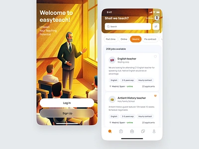 Teaching job search platform ai app design design education generated image job find job platform minimalistic personal account professor school search mobile app study app teacher platform ui ui illustration university user experience ux research vacancies