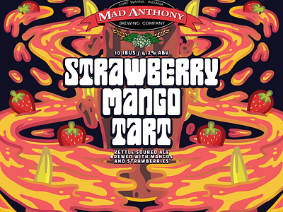 Strawberry Mango Tart Beer Label beer beerlabel branding craftbeer design digital digitalart graphic design illustration label logo mango strawberry vector