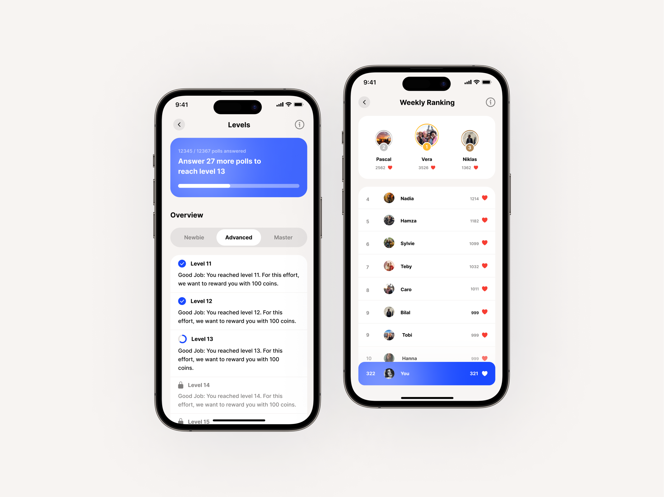 🏆 Levels & Ranking app appinio design levels minimalistic mobile ranking ui ux ux design