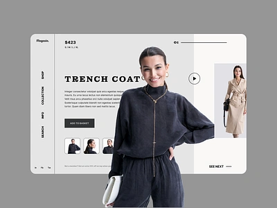 Women's Fashion UI: Magasin's Modern Design 3d app branding coat design desktop ecommerce fashion figma homepage illustration magasin product details sell suit ui ux uz website womens