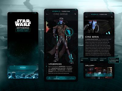 Star Wars Databank IR app blue cad bane data galaxy interface mobile movies product product design sci fi space star wars teal texture ui ux weapon