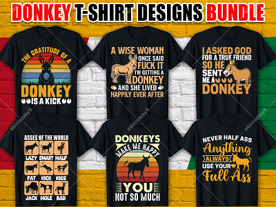 Donkey T-shirt Designs Bundle animals apparel apparel design bulk clothing custom t shirt design donkey merchandise pet print print design shirt shirt design t shirt t shirt bundle tee shirt typography typography design typography t shirt vector illustration