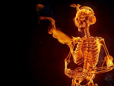 Fire skeleton 3d 3d modelling after effects animation blender burning dance dj fiery fire fun funny halloween headphones motion graphics music skeleton skull slow motion sparks