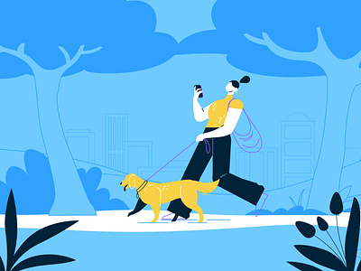 Walking a dog animation character design dog explainer video flat graphics illustration motion park vector walk woman