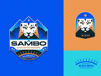 Almaty Sambo Championship badge branding cat colorful design graphic design icon identity illustration judo leopard logo logotype mascot matrial arts simple sports