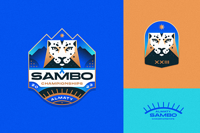 Almaty Sambo Championship badge branding cat colorful design graphic design icon identity illustration judo leopard logo logotype mascot matrial arts simple sports