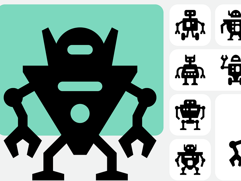 Humanoid Robots / Basicons alien bot cybernetic cyborg droid humanoid icons machine mechanical robotics standing vector