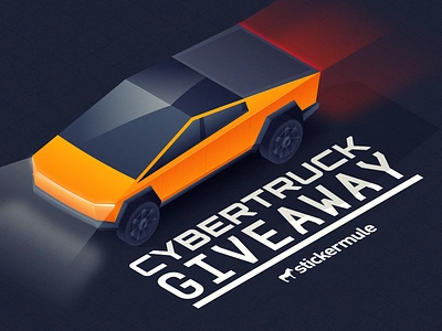 We're giving away a Cybertruck! branding car cybertruck electric ev free giveaway gradient illustration isometric lights mule orange punk sticker tesla vehicle