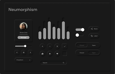 Neumorphism UI Kit - Dark Theme ✨ dark theme landing page neumorphism ui ui kit web design