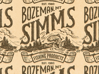 Simms Fishing Apparel Design badge bozeman custom lettering fishing fly fishing graphic design heritage illustration lettering montana mountains outdoor gear retro river simms fishing trout type vintage