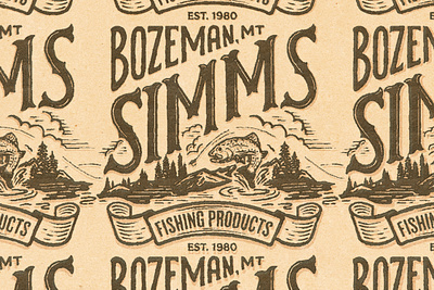 Simms Fishing Apparel Design badge bozeman custom lettering fishing fly fishing graphic design heritage illustration lettering montana mountains outdoor gear retro river simms fishing trout type vintage