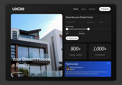 Real estate Hero section dark mode mockup real estate responsive design ui ui design website