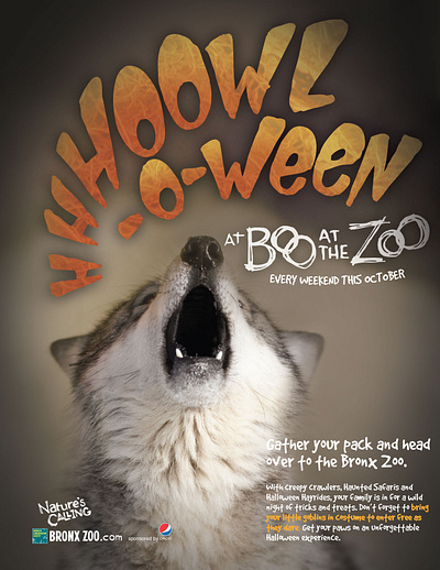 Magazine Ads for Bronx Zoo Halloween Event advertising graphic design handlettering print design