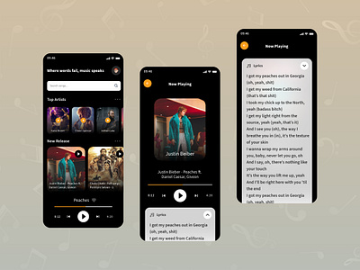 Mobile Music player application design landing page mobile design mobile ui music app music player ui ui ux visual design