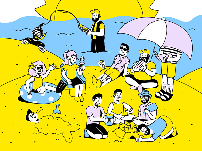 Heyo Summer beach branding character character design collage design figma illustration minimal people portrait summer vector yellow