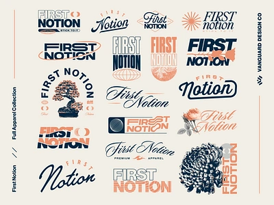 First Notion • Sleek Traditional Apparel Collection apparel apparel collection bold clean brand design brand logo branding cursive custom merch line lettering logo icon merch merch collection modern young apparel script branding sportswear streetwear typography unisex clothing wordmark youtuber merch