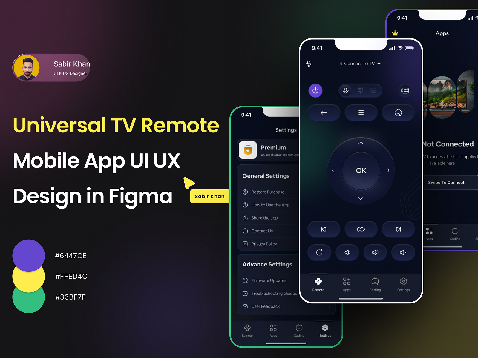 Universal TV Remote Dark Theme UI Kit Template by Sabir_designbox on