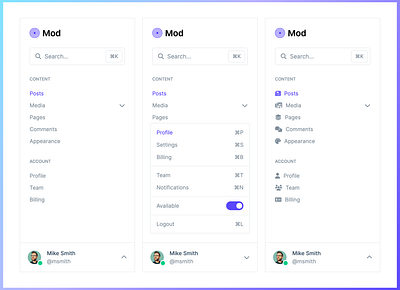 Mod Sidebar Navigation aside css design drawer flyout html icons interface list nav navbar navigation panel popover search sidebar ui user