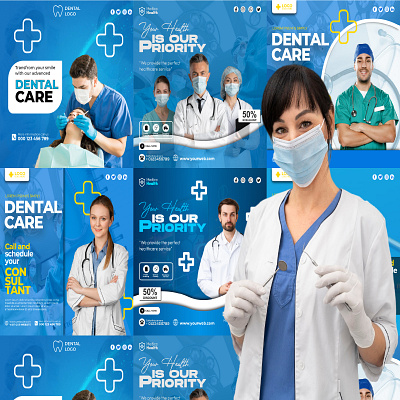 Medical dental implants healthcare social media banner graphic design