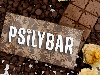 Psilybar Logo, Branding, Product Packaging air jordan brand branding chocolate chocolate bar design graphic design logo magic mushrooms mushrooms product design product packaging psilocybin