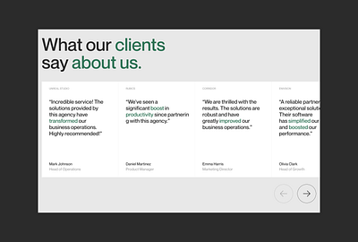 Testimonials - Style Test - 001 about agency branding design hero inspiration landing page studio testimonials ui ux website