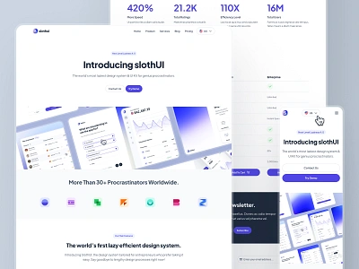 slothUI: Design System for Lazy Gen Z - SaaS Landing Page UIUX clean design system figma gradient hero section landing page minimal pricing table purple responsive responsive website saas slothui soft ui ui design ui kit web design website website design