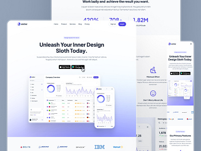 slothUI - World's Laziest Design System - SaaS Landing Page UIUX clean dashboard design system gradient hero section hero ui landing page minimal purple responsive saas saas landing page saas web design saas website soft ui ui design ui kit web design website design