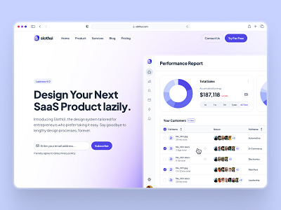 slothUI - World's Laziest Design System - SaaS Hero Section UIUX chart ui clean dashboard ui email input gradient hero hero section hero ui landing page minimal modern purple saas saas landing page saas web design saas website soft table ui ui web design