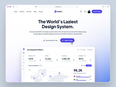 slothUI - World's Laziest Design System - SaaS Hero Section UIUX blue button ui clean dashboard ui design system figma gradient hero hero section hero ui minimal purple saas saas landing page saas web design saas website slothui ui ui design ui kit