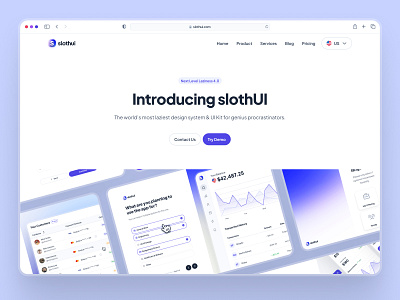 slothUI - World's Laziest Design System - SaaS Hero Layout UIUX clean dashboard ui design system figma gradient hero hero section hero ui landing page minimal purple saas saas landing page saas ui saas web design saas website soft ui ui design ui kit