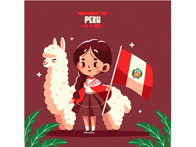 Background Peru Independence Day Celebration alpaca background cartoon celebration commemoration culture day event flag girl greeting happy holiday illustration independence national peru peruvian pride vector