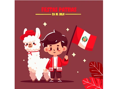 Fiestas Patrias de Peru Background Illustration alpaca background boy cartoon celebration commemoration culture day event festival fiestas flag holiday independence llama national patrias peru peruvian pride