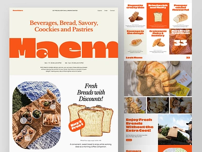 Maem - Breads & Pastries Website bakery beverage bold hero branding bread and pastries clean design concept design food landing page food website free delivery order fresh discount homepage landing page minimalist product savory ui design user interface website