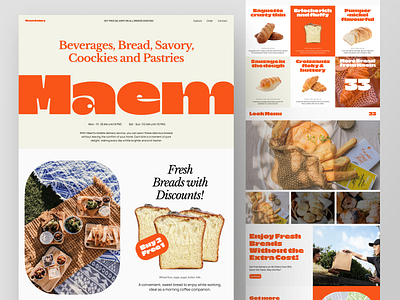 Maem - Breads & Pastries Website bakery beverage bold hero branding bread and pastries clean design concept design food landing page food website free delivery order fresh discount homepage landing page minimalist product savory ui design user interface website