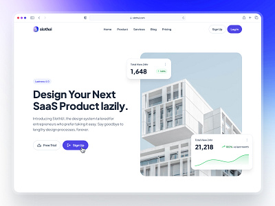 slothUI - World's Laziest Design System - SaaS Hero Layout UIUX blue clean design system graident hero hero layout hero section hero ui minimal modern purple saas saas landing page saas ui saas web design saas website simple slothui soft ui kit