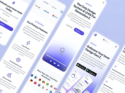 slothUI - Design System for Lazy Gen Z - SaaS Mobile Website UI clean design system gradient minimal mobile ui mobile website purple responsive responsive website saas saas landing page saas ui saas ui kit saas web design saas website simple slothui soft ui design ui kit