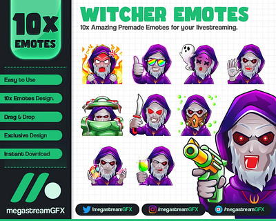 10x Witcher Twitch Emotes - Halloween Emotes magician kick emotes