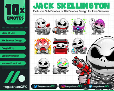 10x Jack Skellington twitch emotes - Halloween Emotes trash emotes