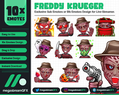 10x Freddy krueger twitch emotes - Halloween Emotes drinking emotes