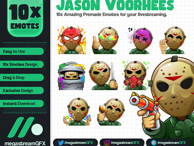 10x Jason Voorhees twitch emotes - Halloween Emotes horror emotes