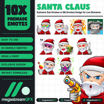 10x Santa Clause Emotes Pack for twitch kick emotes