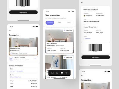 Reservation - Hotel Booking App [StayEase] application barcode clean code design hotel mobile app reservation ticket ui uidesign
