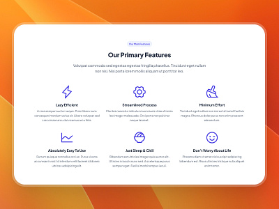 slothUI - Design System for Lazy Gen Z - Feature List Layout UI clean design system feature list ui feature section feature ui figma gradient landing page list ui macos minimal orange saas saas web design simple slothui soft ui design ui kit web design